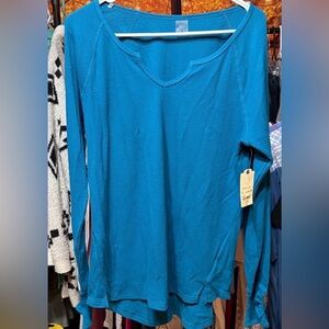 St. John’s Bay Women's Teal Long Sleeve Waffle Knit Top | XL | NWT